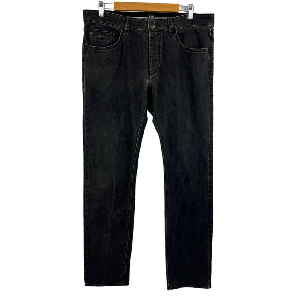 Boss Hugo Boss Mens Stretch Slim Fit Straight Leg Button Fly Dark Brown Jeans 36